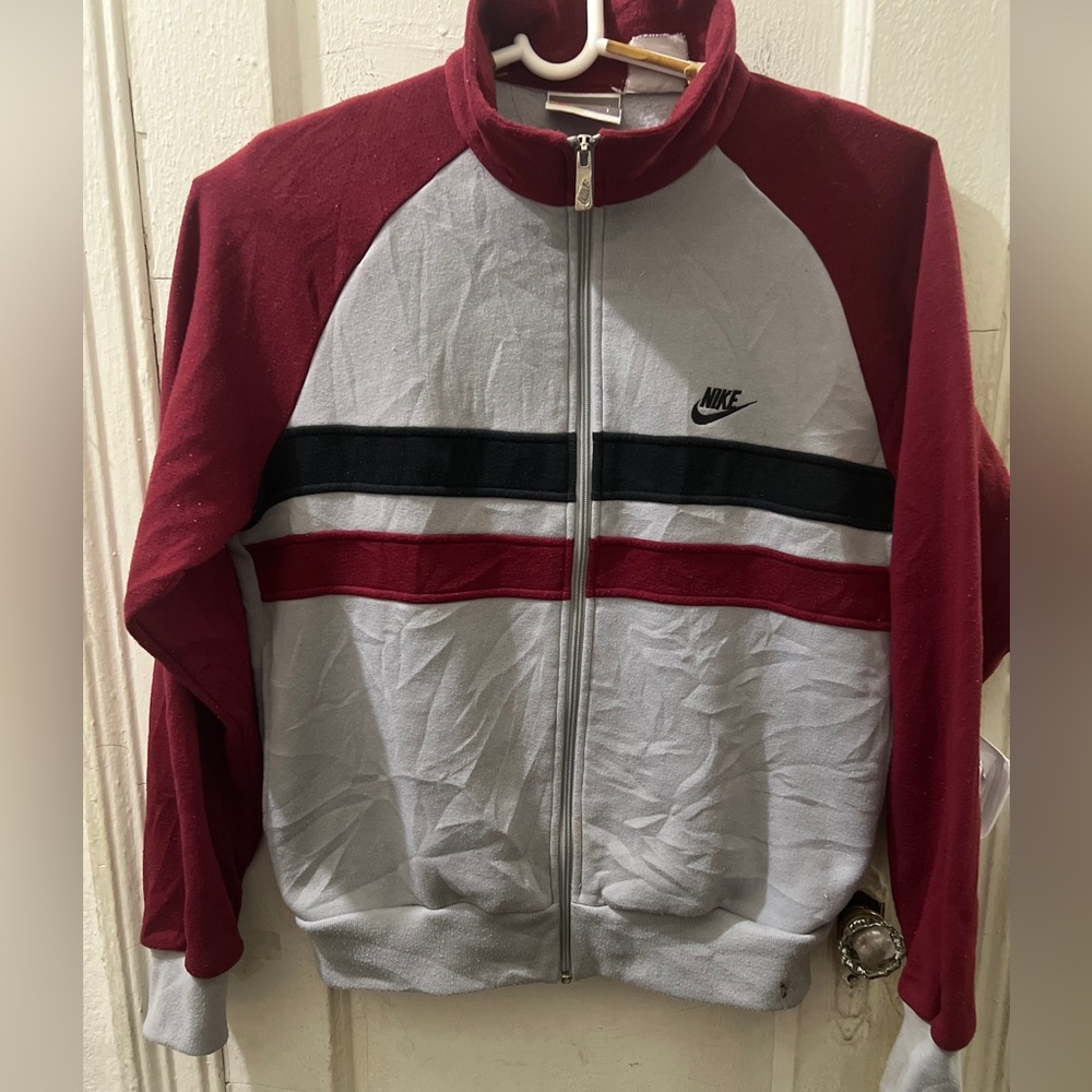 Vintage 70’s/80’s Nike Full Zip Jacket Hoodie Red Black and Gray Mens Sz Large